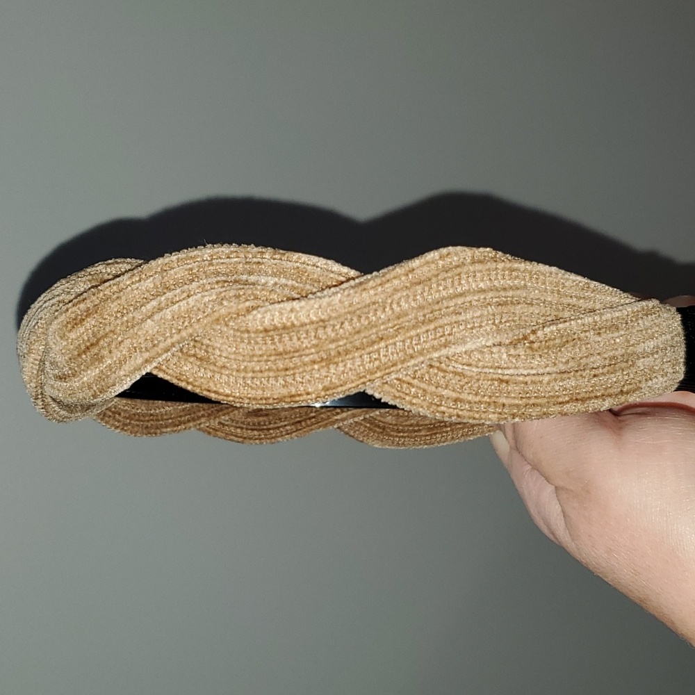 New handmade boutique corduroy braided flexible wide headband tan - Picture 2 of 5